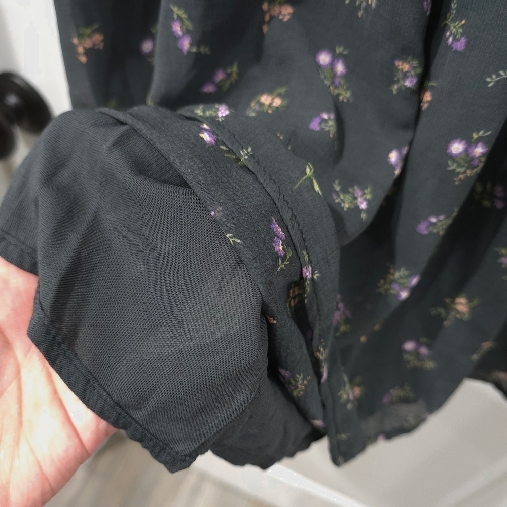 AMERICAN EAGLE Floral Mini Dress Vneck Ruffle Collar Gray Purple Cottage Core L - Picture 6 of 16